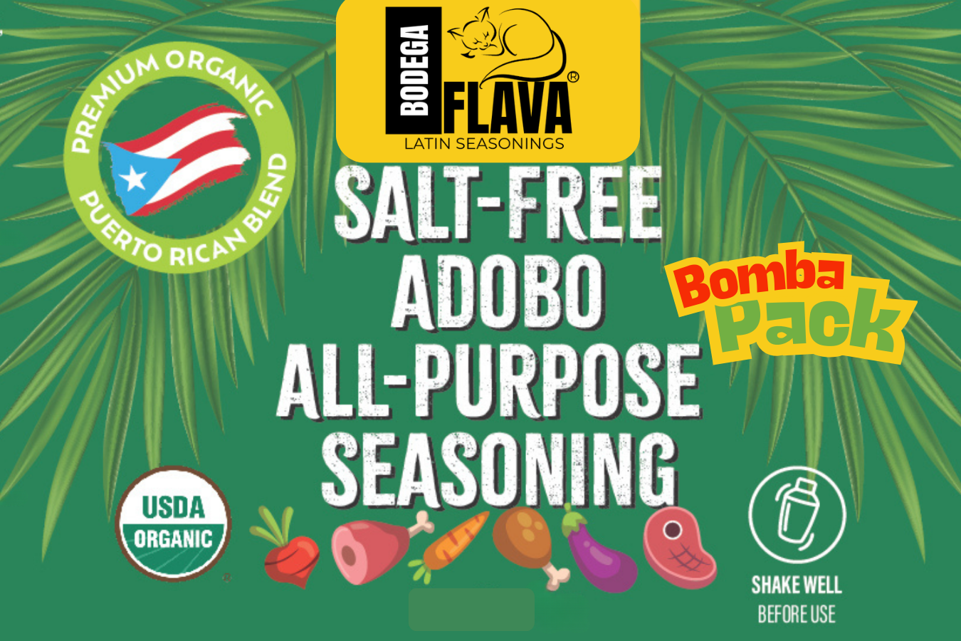 Bodega Flava Bomba Bundle Organic Salt-Free Adobo All-Purpose Seasoning 8oz
